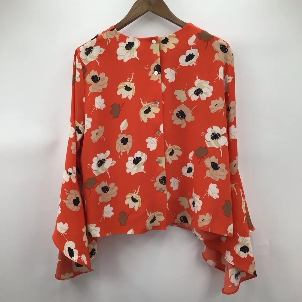 Carmen Marc Valvo Orange Floral Blouse - Picture 3 of 9
